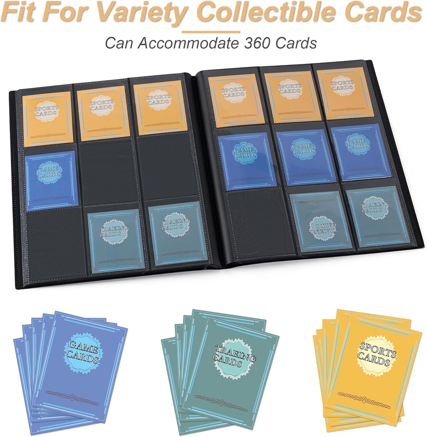 Card Binder 9 Pocket Storage 360 Card Binder,Trading Card Binder（Blue）