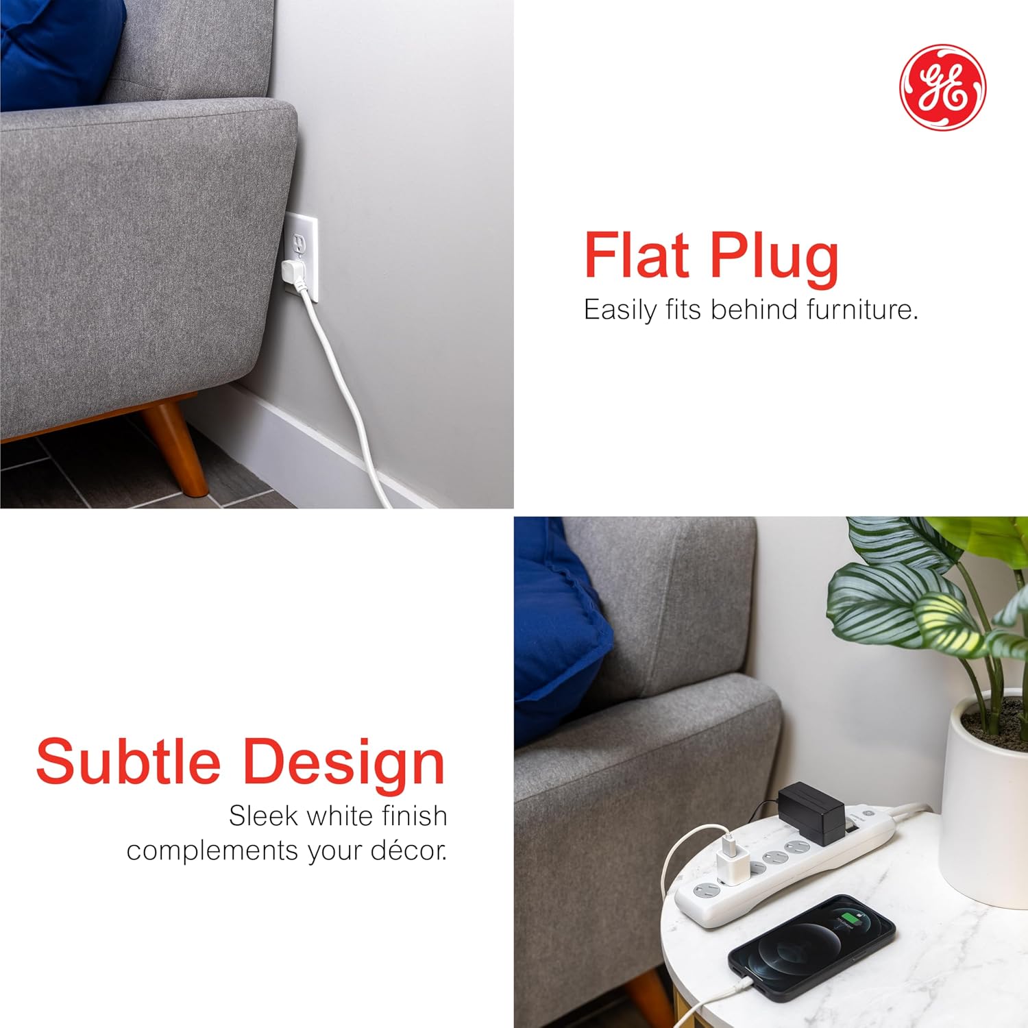 GE Surge Protector Power Strip, 10 Ft Extension Cord, 6 Outlet Extender