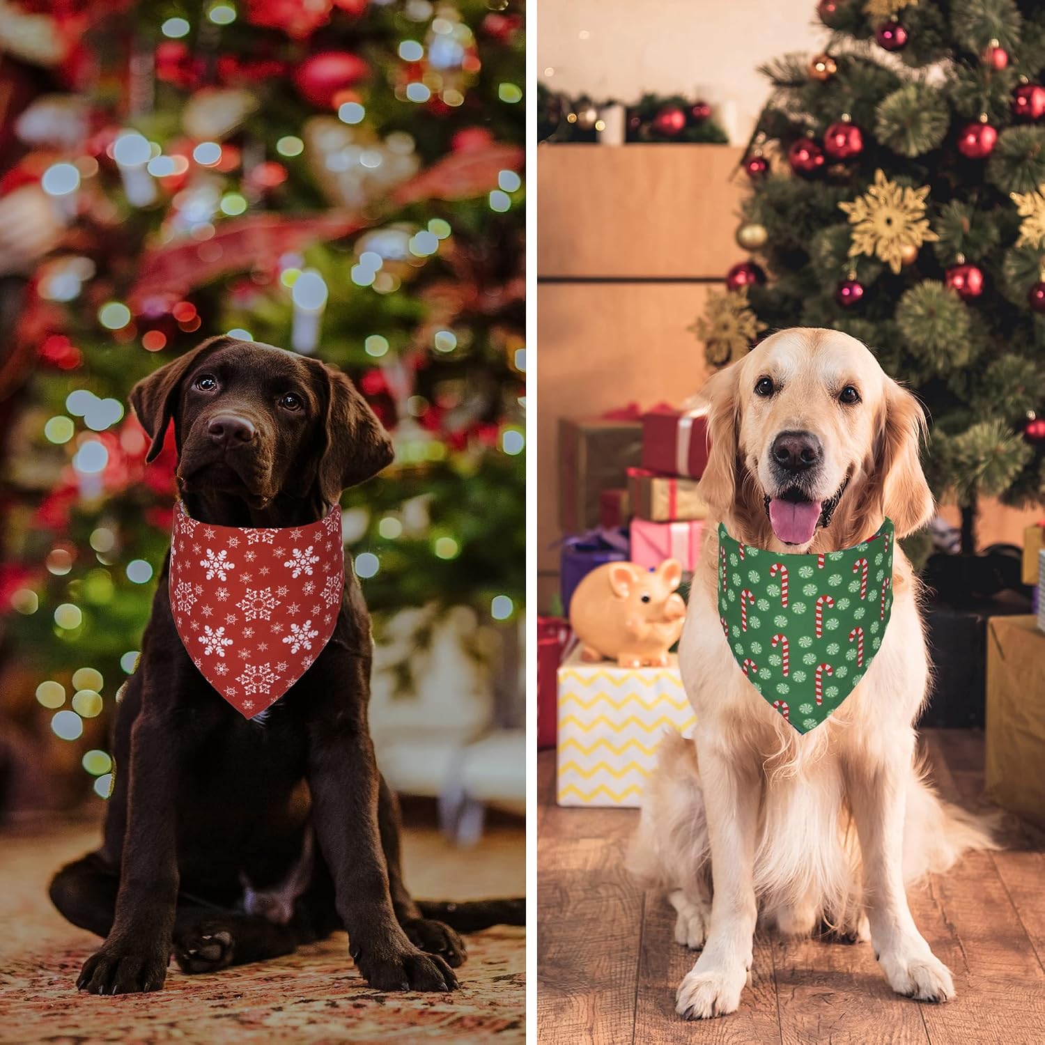 ADOGGYGO 4 Pack Dog Bandana Christmas Scarf Bibs Kerchief Set Pet Christmas Costume Xmas Holiday Bandanas for Medium Large Dogs Pets (Large)