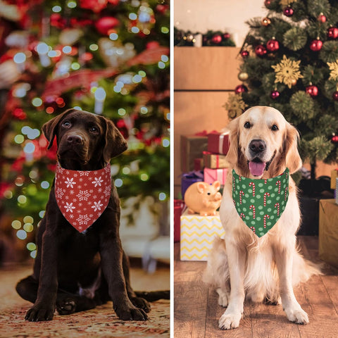 ADOGGYGO 4 Pack Dog Bandana Christmas Scarf Bibs Kerchief Set Pet Christmas Costume Xmas Holiday Bandanas for Medium Large Dogs Pets (Large)