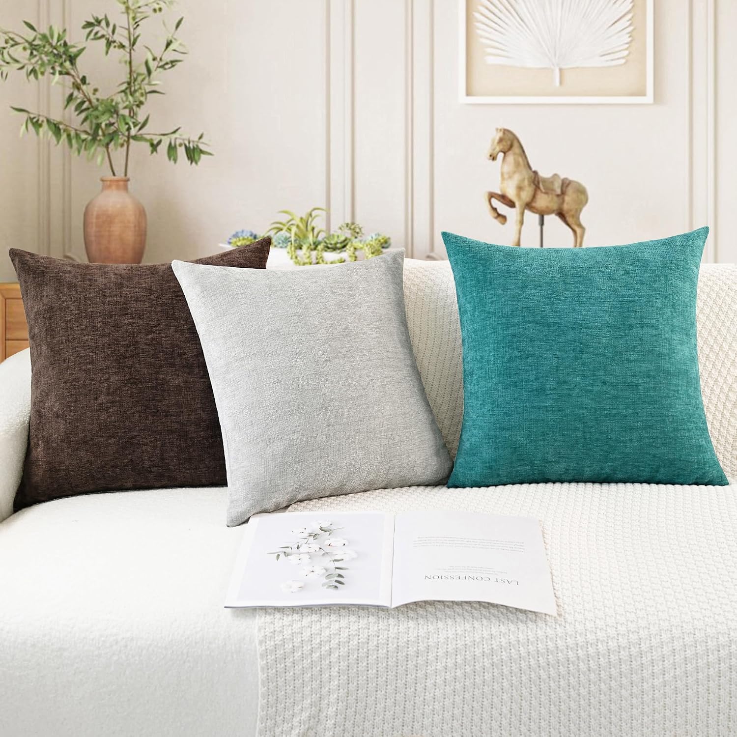 CaliTime Decorative Couch Throw Pillow Covers 18 X 18 Inches Coffee