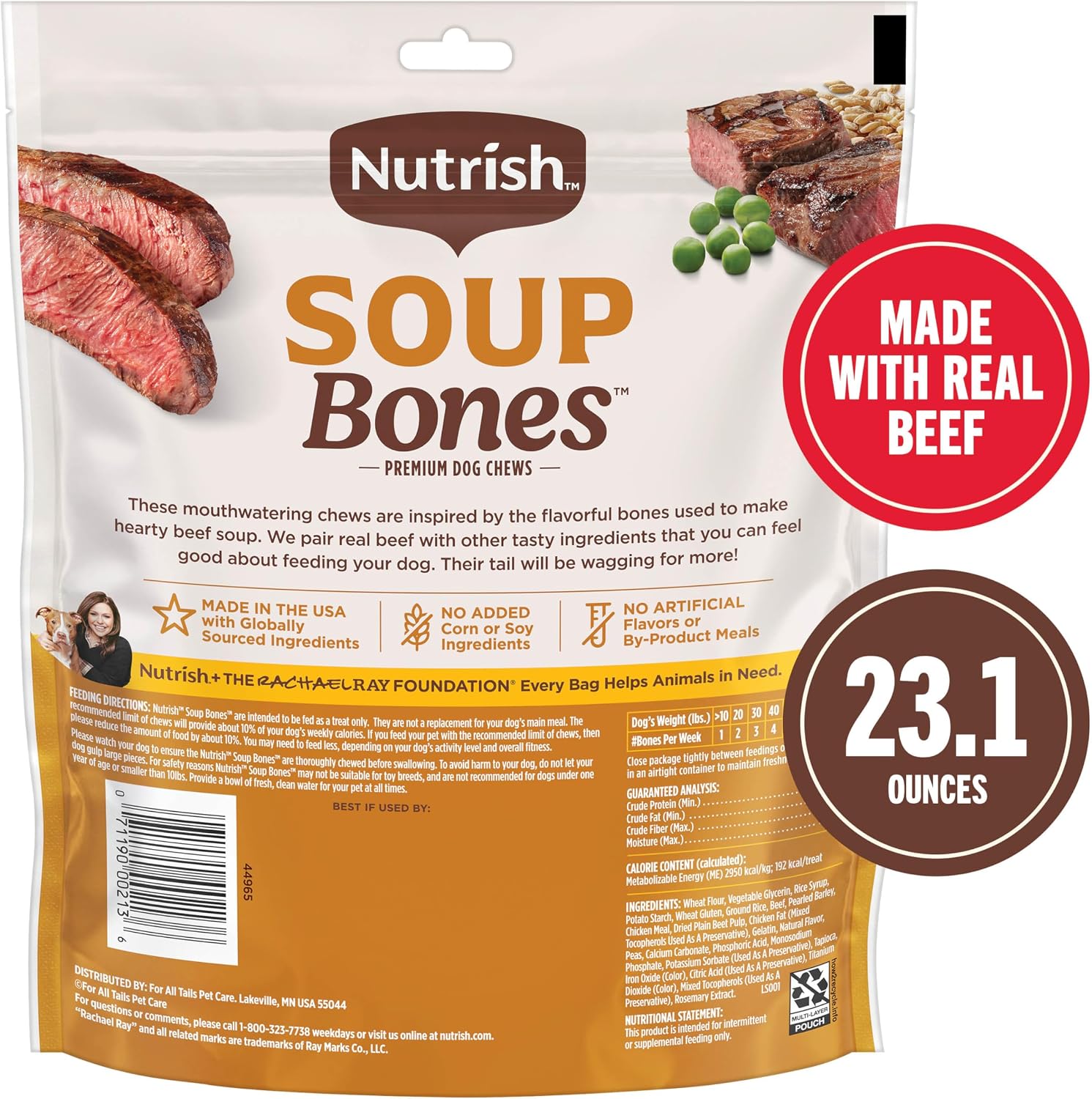 Nutrish Soup Bones Beef Dog Chews, 23.1 oz. Bag (11 Treats) (Rachael Ray)
