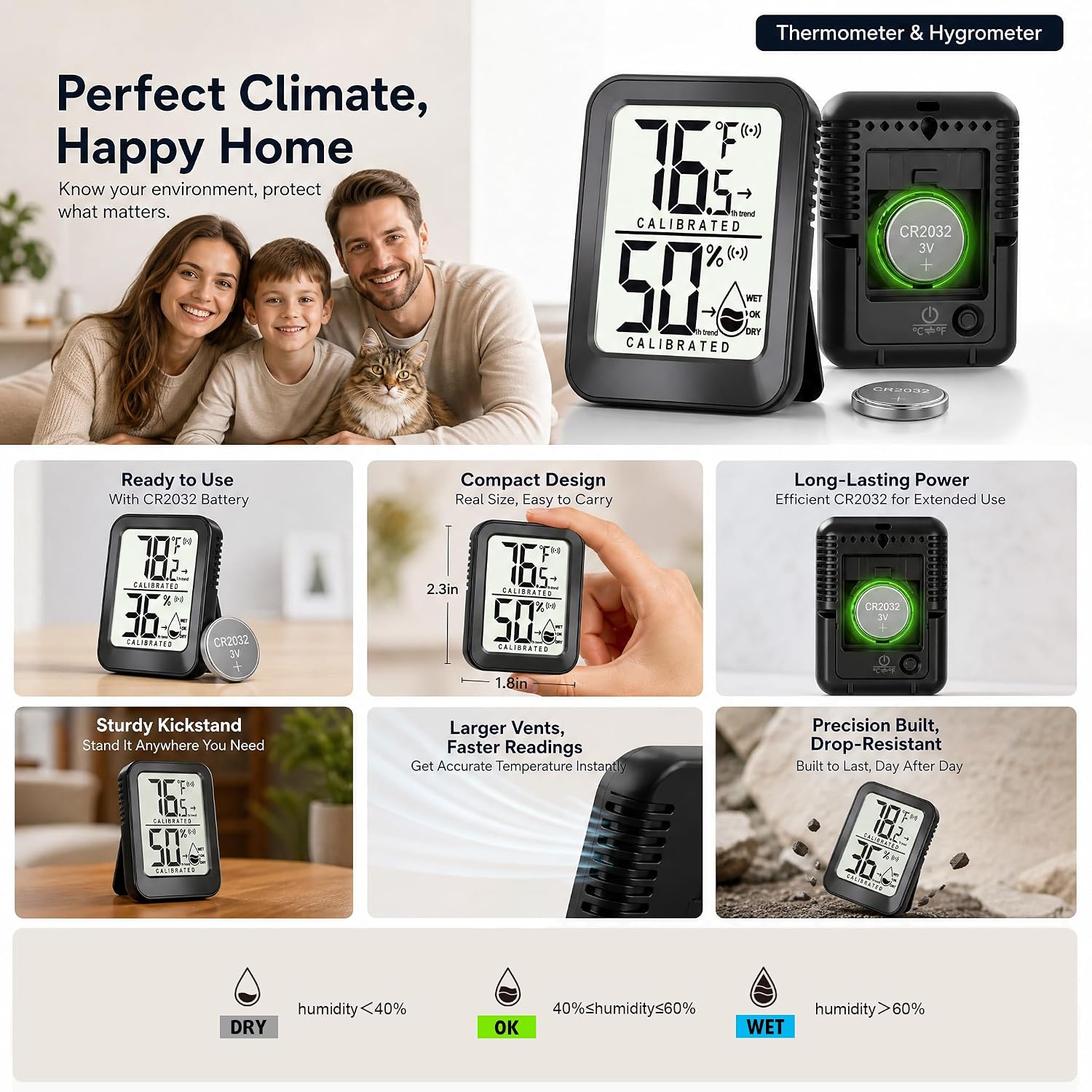 AyayaBoss 3-Pack Room Thermometer Indoor Hygrometer, Mini Humidity Meter