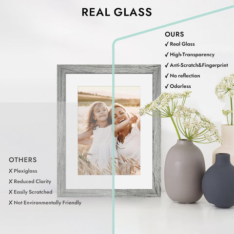 Hongkee 4x6 Picture Frame with Real Glass Wood Frame, 1 Pack (Mat 3.5x5)