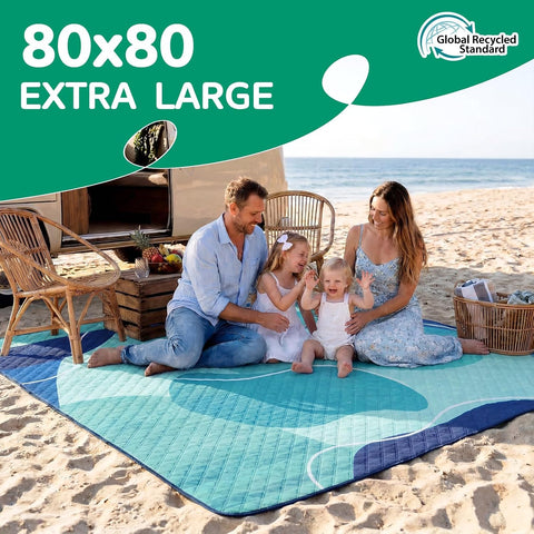RYCHIC Waterproof Beach Blanket Picnic Outdoor Camping Mat Rug Oversized Extra Large Foldable Sandproof Sand Free Big XL Giant Towel Hawaii Honeymoon Essentials Women Summer Must Have Vacation Gift
