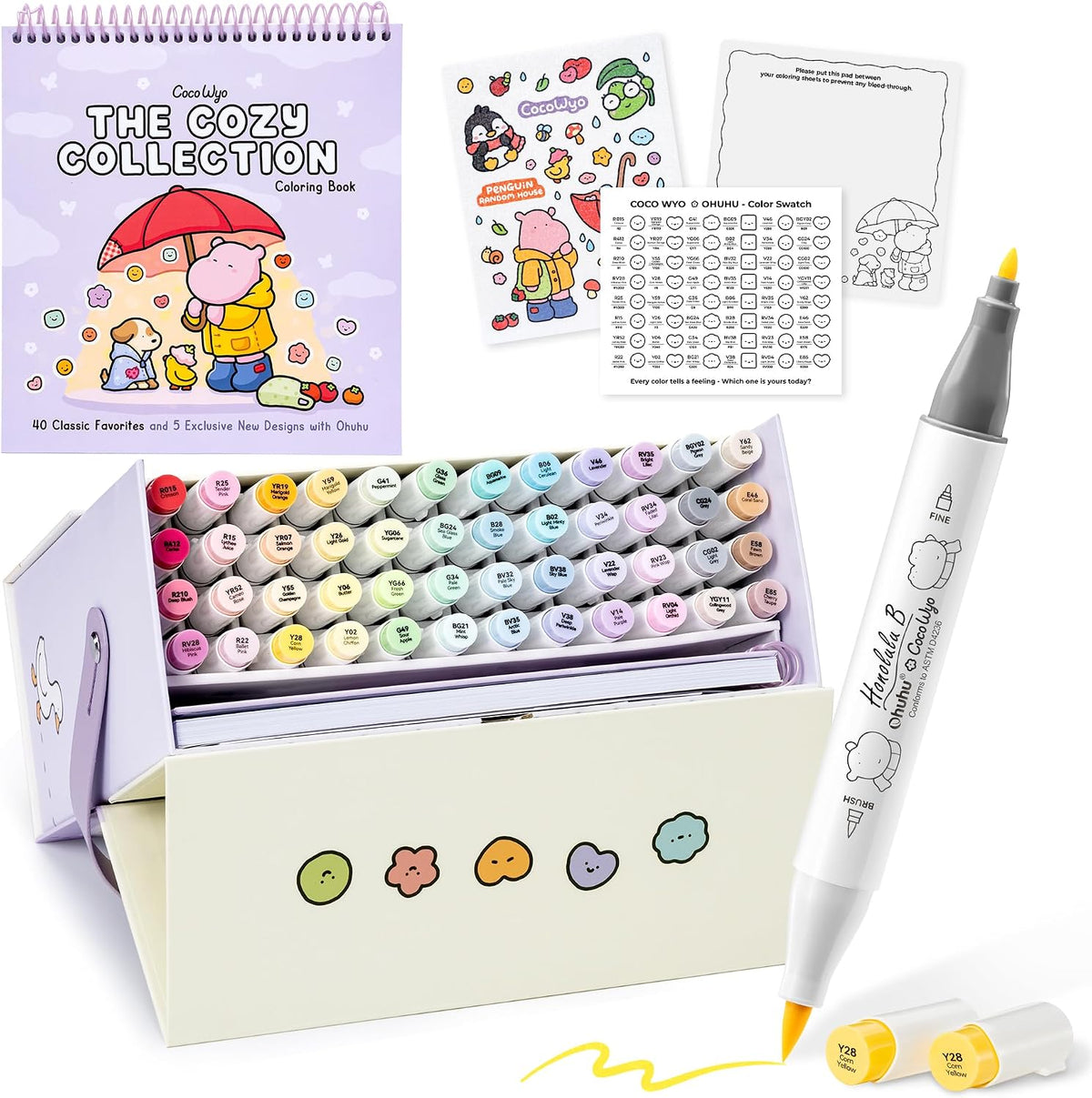 Ohuhu × Coco Wyo Coloring Set 48 Alcohol Markers& Coloring Book Brush& Fine