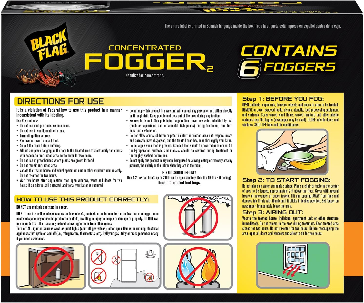 Black Flag Concentrated Fogger, 6 Count-1.25 Ounce Cans, Indoor Insecticide