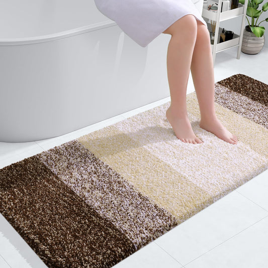 OLANLY Bathroom Rug Mat 54x24, Extra Soft and Absorbent Microfiber Bath Rugs, Non-Slip Plush Shaggy Bath Carpet, Machine Wash Dry, Bath Mats for Bathroom Floor, Tub and Shower, Brown