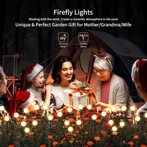 vignuto Solar Lights Outdoor Waterproof, 2 Packs 16LED, Solar Garden, Patio, Garden Decor, Patio Decor, Firefly Outdoor, Unique Gifts for Women, Gifts for Grandma