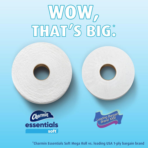 Charmin Essentials Soft Toilet Paper 6 Mega Rolls, 330 sheets per roll