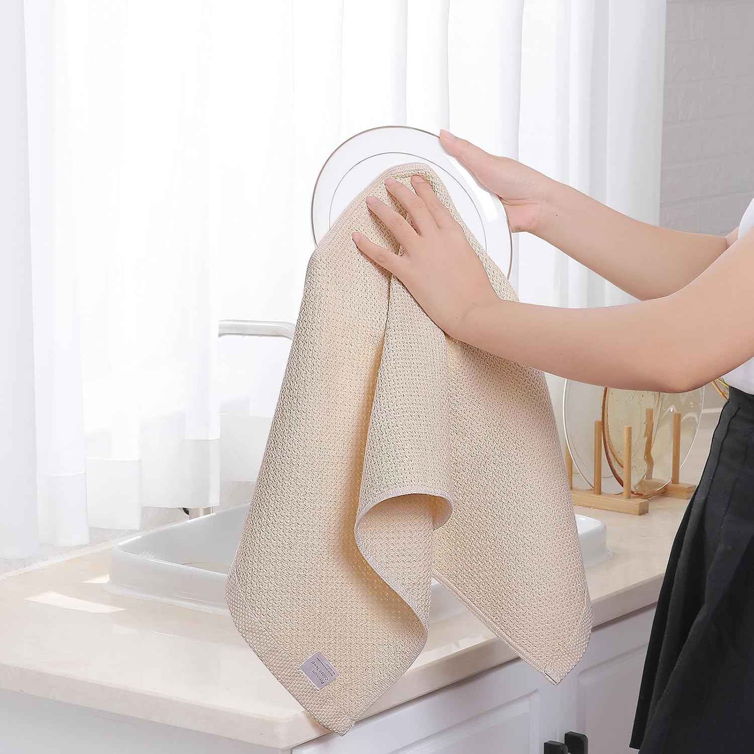Homaxy 100% Cotton Waffle Weave Kitchen Dish Towels 6-Pack, Beige