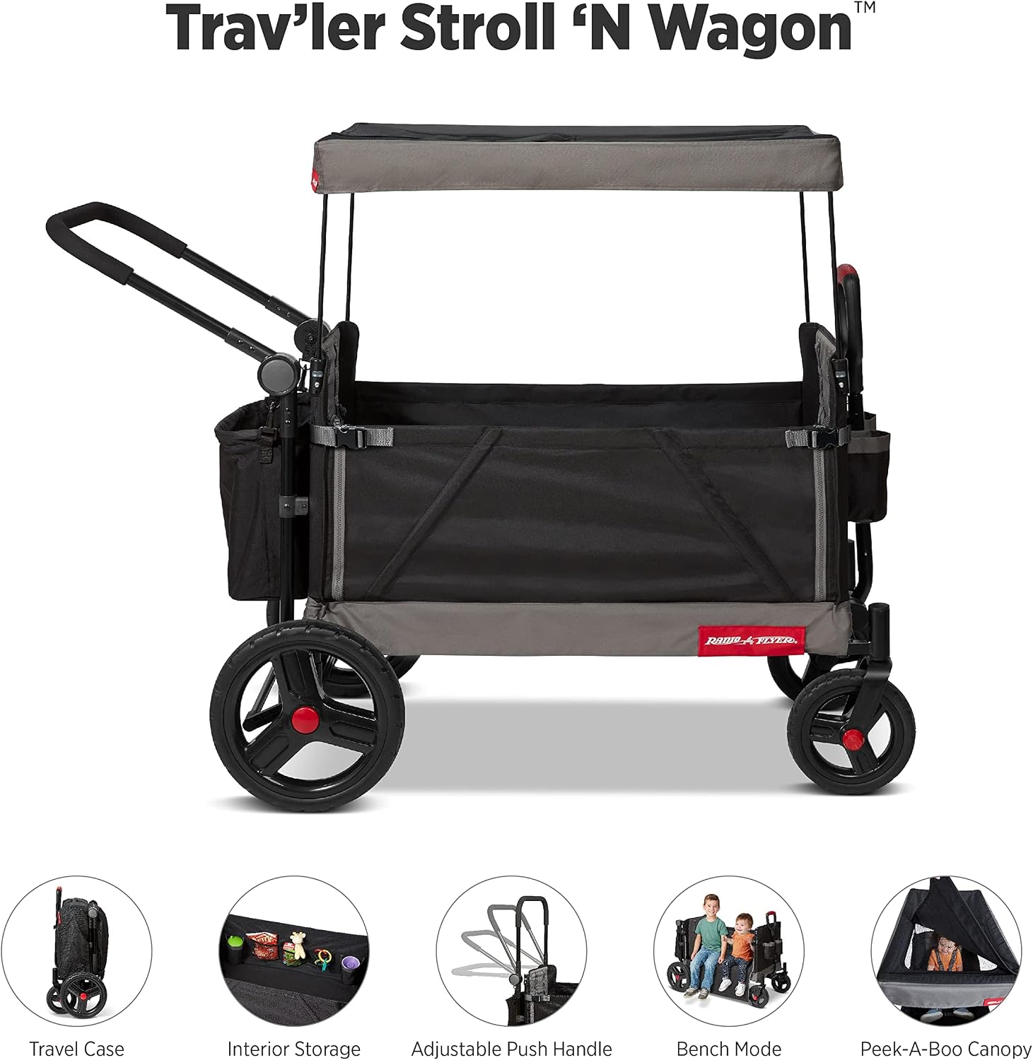 Radio Flyer Wagon for Kids, Baby Stroller, Outside Toys for Toddlers 1-3, Rolling Cart, Beach Cart with Wheels, Trav'ler Stroller Wagon with Protective Cover, for Ages 1+ Years
