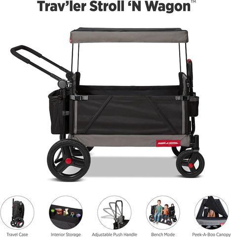 Radio Flyer Wagon for Kids, Baby Stroller, Outside Toys for Toddlers 1-3, Rolling Cart, Beach Cart with Wheels, Trav'ler Stroller Wagon with Protective Cover, for Ages 1+ Years