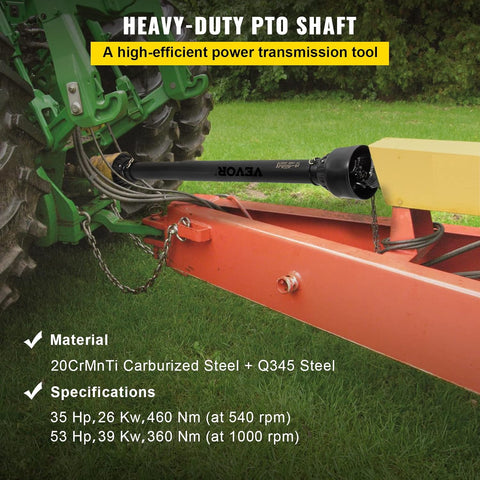 VEVOR PTO Shaft, 1-3/8" PTO Drive Shaft, 6 Spline Tractor End and Round Implement End PTO Driveline Shaft, Tractor PTO Shaft, 30"-39" Brush Hog PTO Shaft Black, for Finish Mower, Rotary Cutter