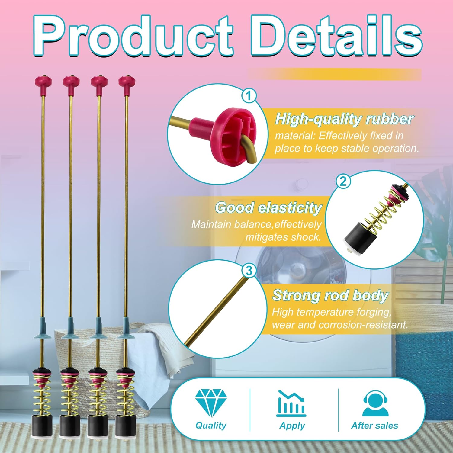 Upgraded DC97-16350U DC97-16350T Washer Suspension Rods for SAMSUNG WA50R5200AW/US, WA50R5400AV/US WA50R5400AW/US WA45T3200AW/A4 WA45H7000AW/A2 and WA45N3050AW/A4 Washing Machine（4pcs）