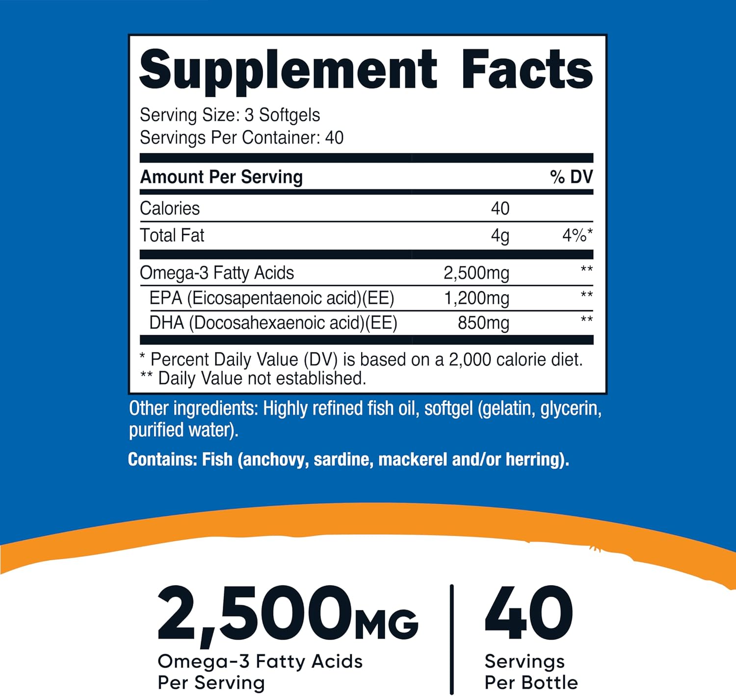 Nutricost Omega 3 Fish Oil (2500MG) 120 Softgels, 40 Servings