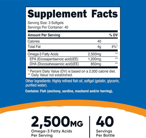 Nutricost Omega 3 Fish Oil (2500MG) 120 Softgels, 40 Servings