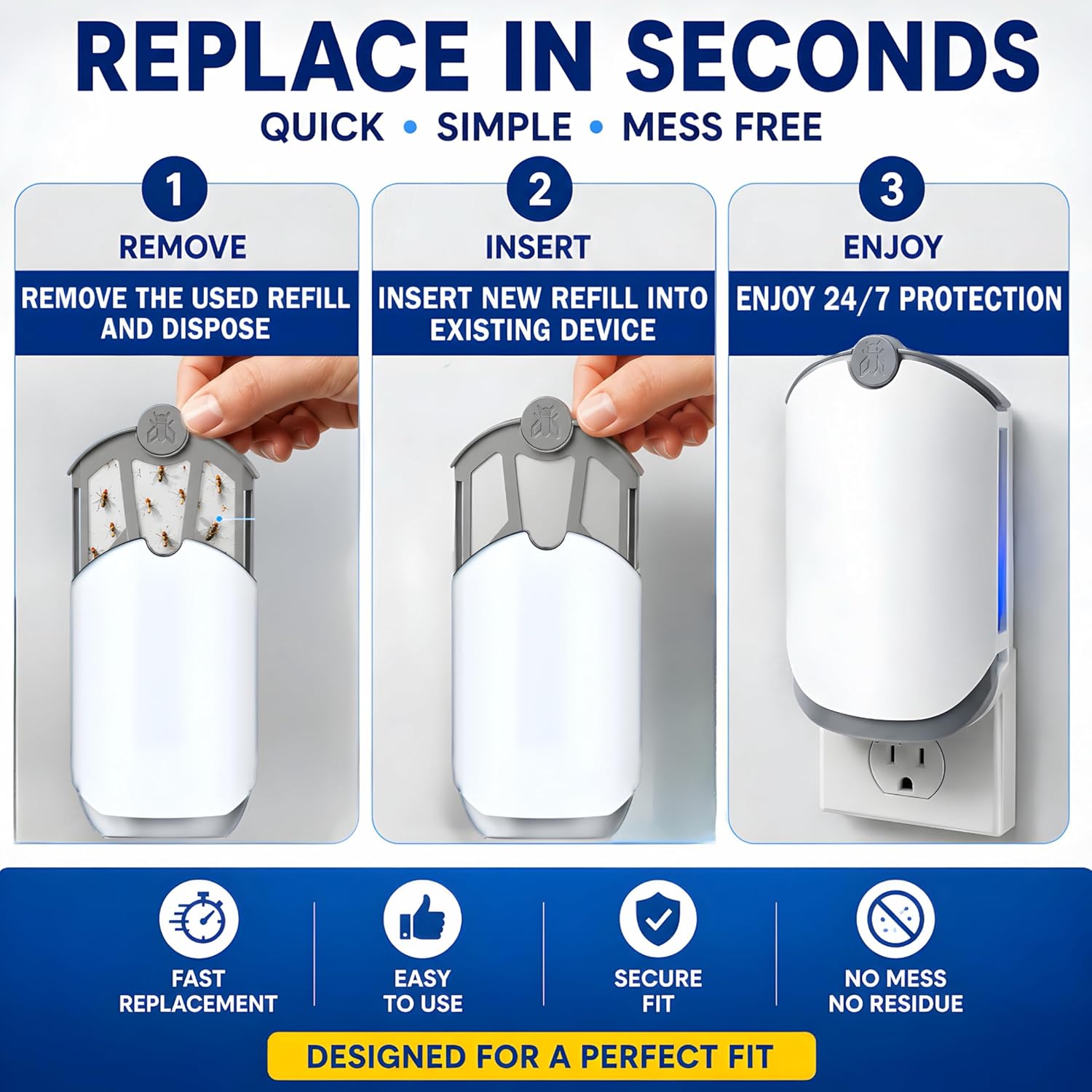 Evola 4 Pack Flying Insect Trap Refills - Compatible with Zevo Flying Insect Trap M364, M364A & MAX Bases - Fruit Fly, Gnat, Bug & Mosquito Catcher Replacement Cartridges