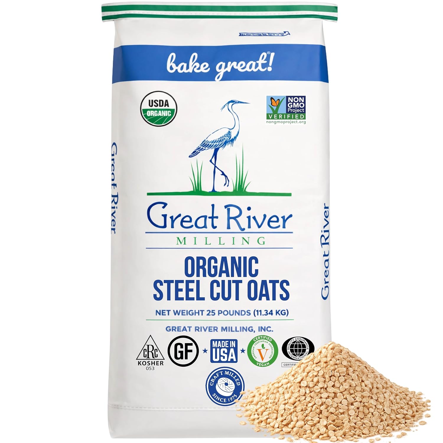Great River Milling Organic Steel Cut Oats, Whole Grain, 25 lb