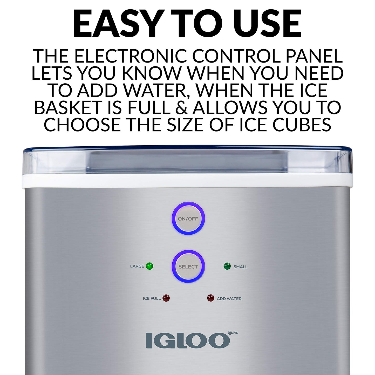 Igloo Electric Countertop Ice Maker Machine - Automatic and Portable - 33 Pounds in 24 Hours - Ice Cube Maker - Ice Scoop and Basket - Ideal for Iced Coffee and Cocktails - Stainless Steel