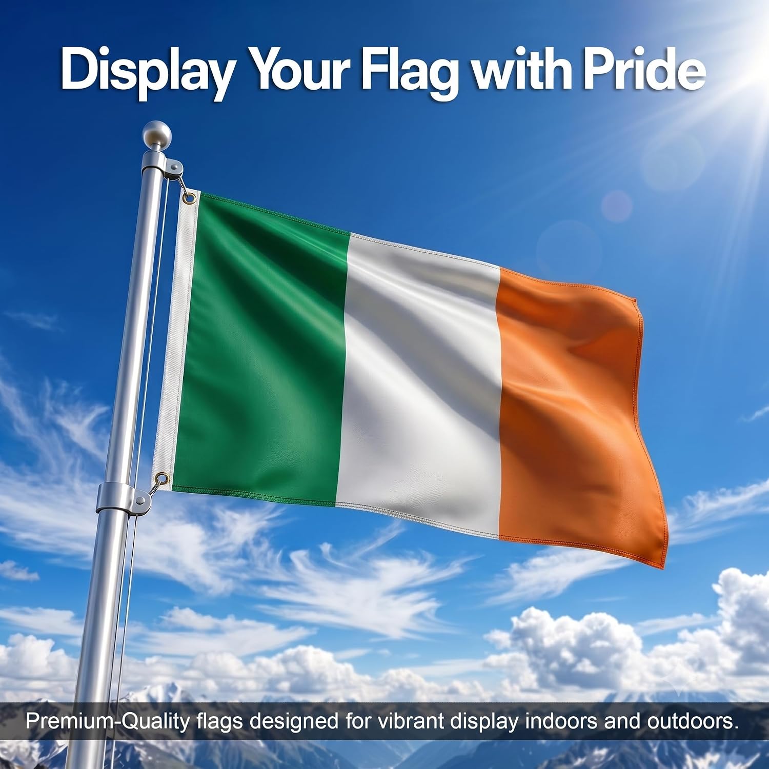 DMSE Ireland National Flag, 2ft x 3ft - Fade-Resistant Outdoor & Indoor Flag - Quad-Stitched Fly End & Heavy-Duty Brass Grommets (2ft x 3ft)