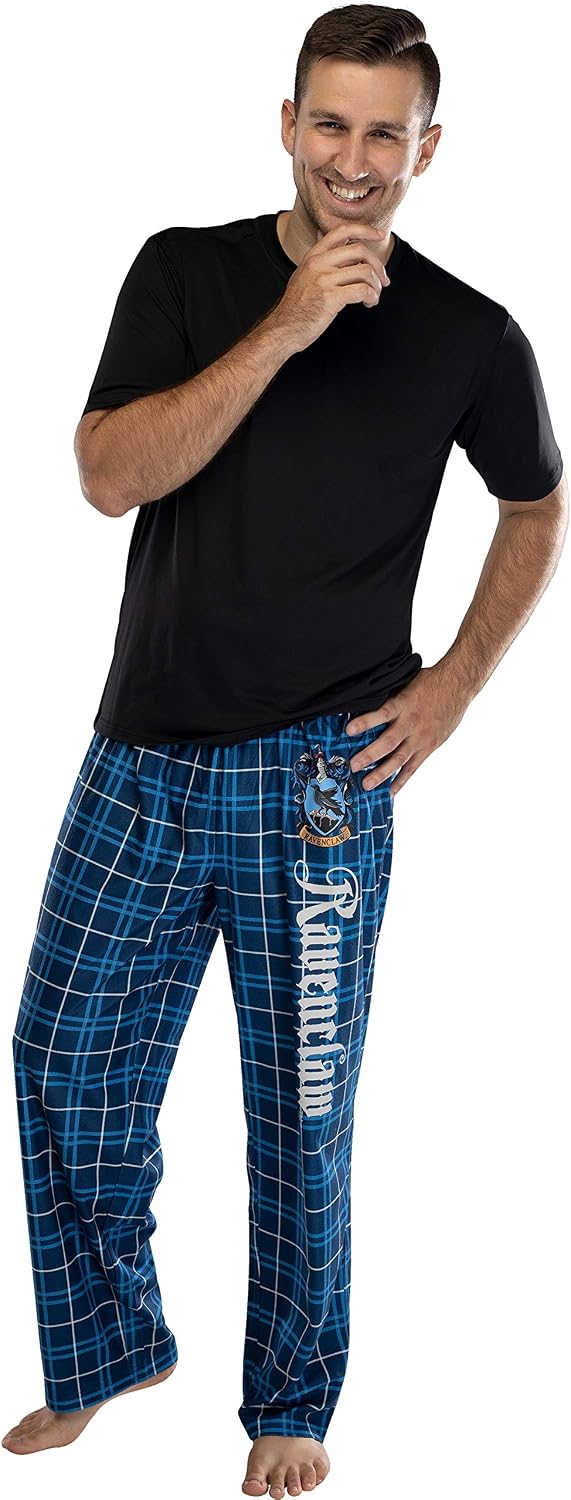Harry Potter Men's House Crest Plaid Lounge Pajama Pants - All 4 Houses Gryffindor, Ravenclaw, Slytherin, Hufflepuff