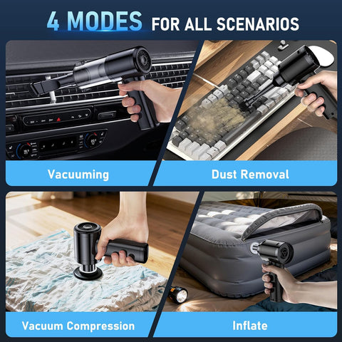 Car Vacuum Portable Cordless, 35000Pa High Power Brushless Motor Handheld Vacuum, 6-in-1 Rechargeable Mini Cleaner with Air Duster for Car, Home, Pet Hair, Keyboard, Grey