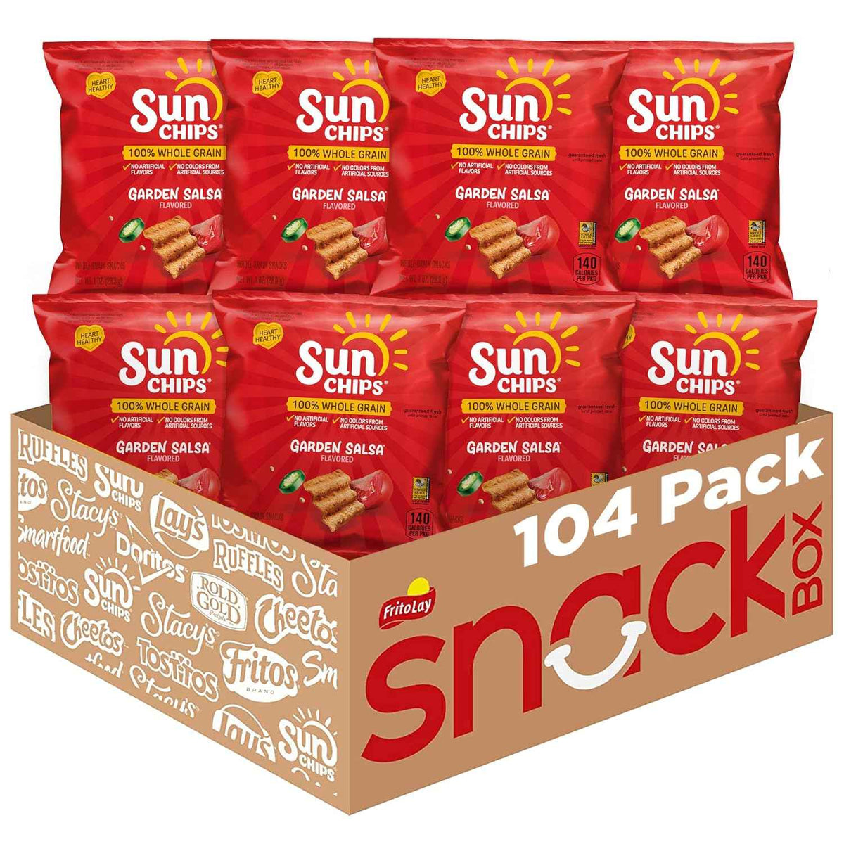 SunChips 100% Whole Grain Chips, Garden Salsa, 1 oz Bags, Pack of 104, No Artificial Flavors, No Colors from Artificial Sources