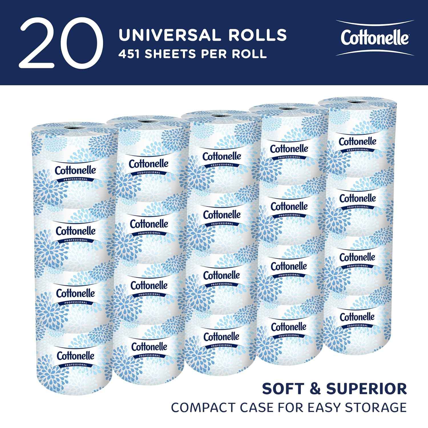 Cottonelle Professional Standard Roll Toilet Paper, Bulk, 20 Rolls (13135) | 451 Sheets/Roll, 2-Ply, Soft & Strong, Convenience Case, Premium Tier