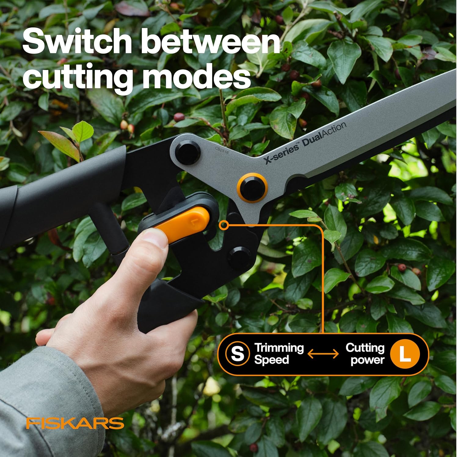 Fiskars 25" DualAction Hedge Shears, 2-in-1 Fast or Powerful Trimming