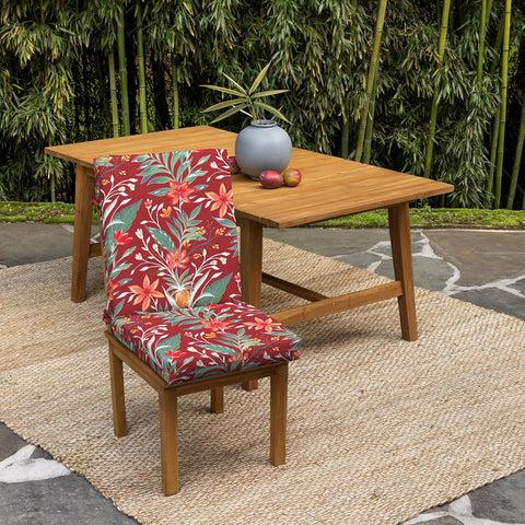 Arden earthFIBER Outdoor Dining Chair Cushion, 20 x 20, Rain-Proof, Fade Resistant, Luau Red Tropical Floral