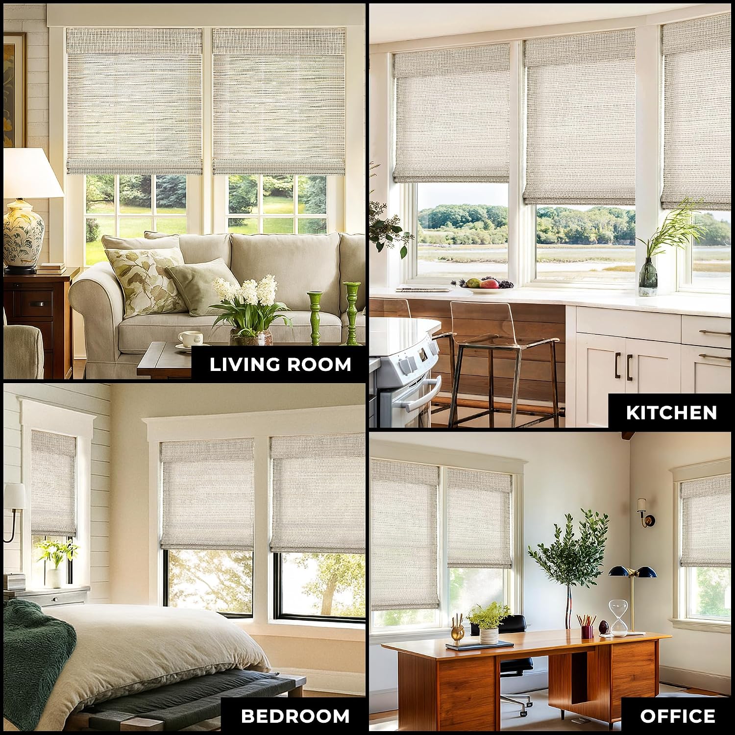 UNISHADES Bamboo Roman Shades w/Valance, 20" W × 64" H, Greystone