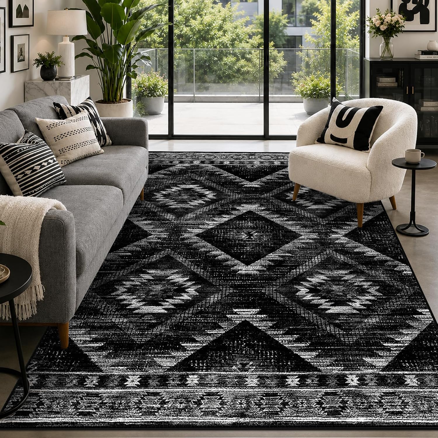 BESTSWEETIE 6'x9' Washable Area Rug for Living Room Bedroom Black