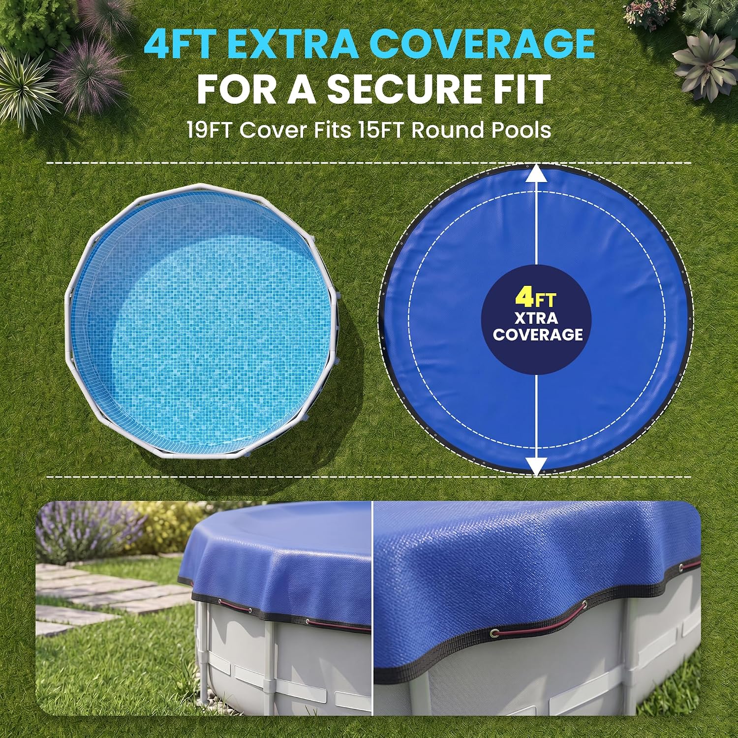 15' Round Heavy Duty Winter Pool Cover for Above Ground Pool, Extra Thick & Durable Above-Ground Pool Cover, Tear Resistant, Reinforced Edges, Easy Install, All-Season Use