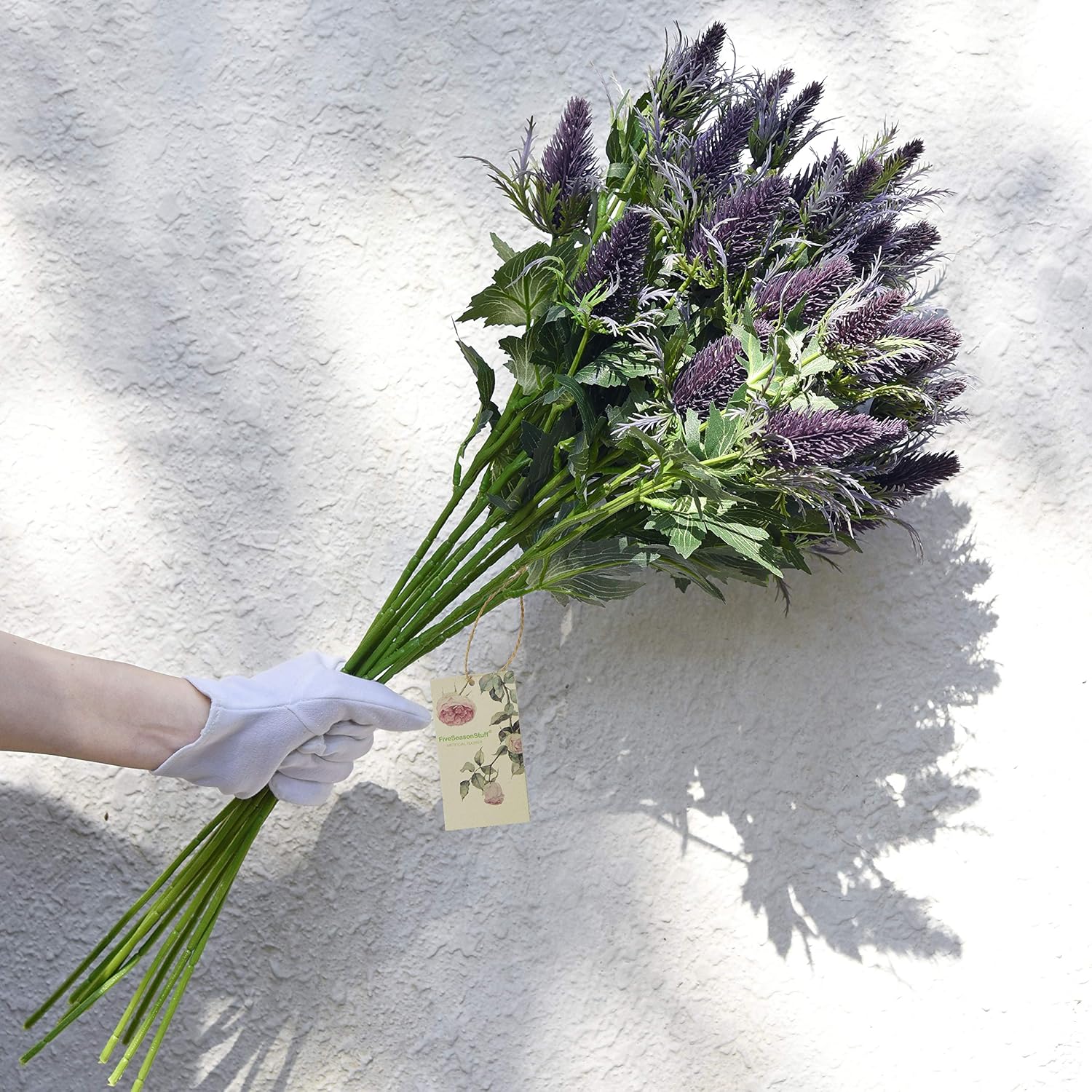 FiveSeasonStuff Real Size Artificial Thistle Flowers Real Touch 8 Stems Rustic Purple and Green Thistle Decor Spray Eryngium | Sea Holly for Wedding Bouquet Centerpiece 26 inches