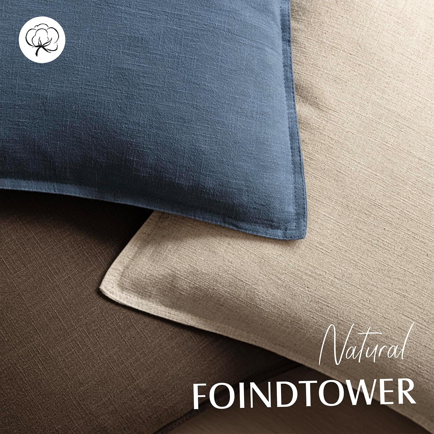 Foindtower Linen Solid Decorative Throw Pillow Covers 20x20 Inch Dark Blue