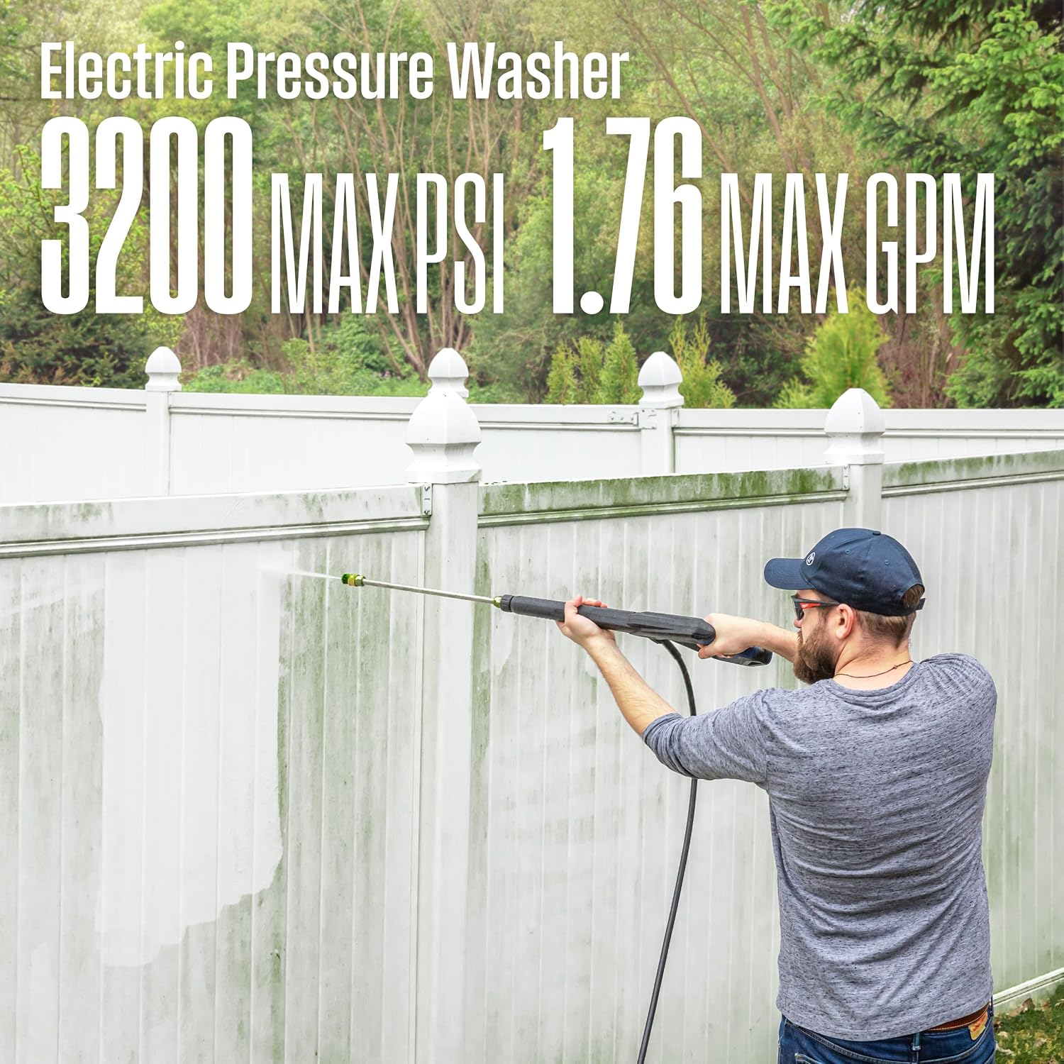 Westinghouse WPX3200e Electric Pressure Washer, 3200 Max PSI and 1.76 Max GPM, Universal Motor, Onboard Soap Tank, Spray Gun and Wand, 5 Nozzle Set, for Cars/Fences/Driveways/Homes/Patios/Furniture