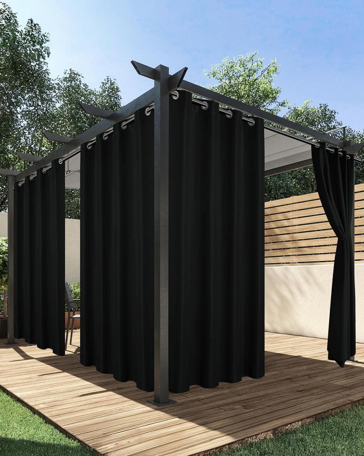 HolidayIdeas Outdoor Curtains for Patio Waterproof 4 Pcs 54x84 Inch Black