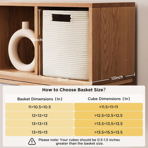 UBBCARE Set of 4 Storage Basket-12 X 12 X 12 in, Cotton Rope Baskets for Shelves, Toys, Book, Cube Storage Bins with Handles, Woven Storage Basket for Organizing, Beige
