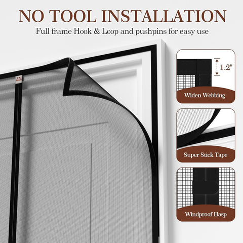 Yotache Narrow Magnetic Screen Door Fit Doors 28" x 80", Black