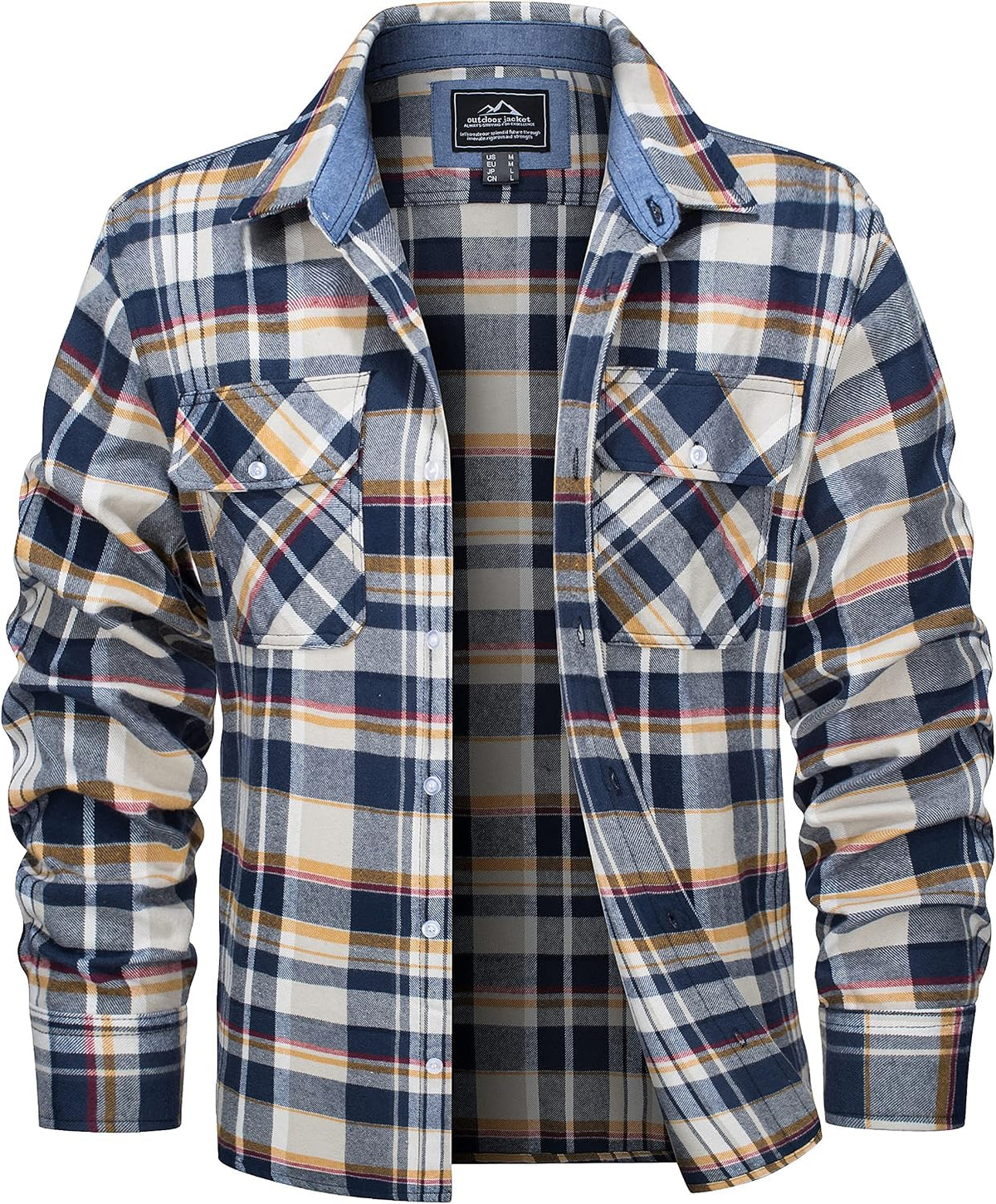 MAGCOMSEN Mens Flannel Shirts Long Sleeve Cotton Plaid Button Down Shirt
