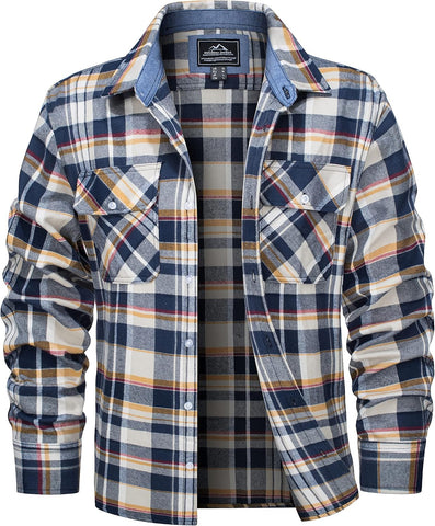 MAGCOMSEN Mens Flannel Shirts Long Sleeve Cotton Plaid Button Down Shirt