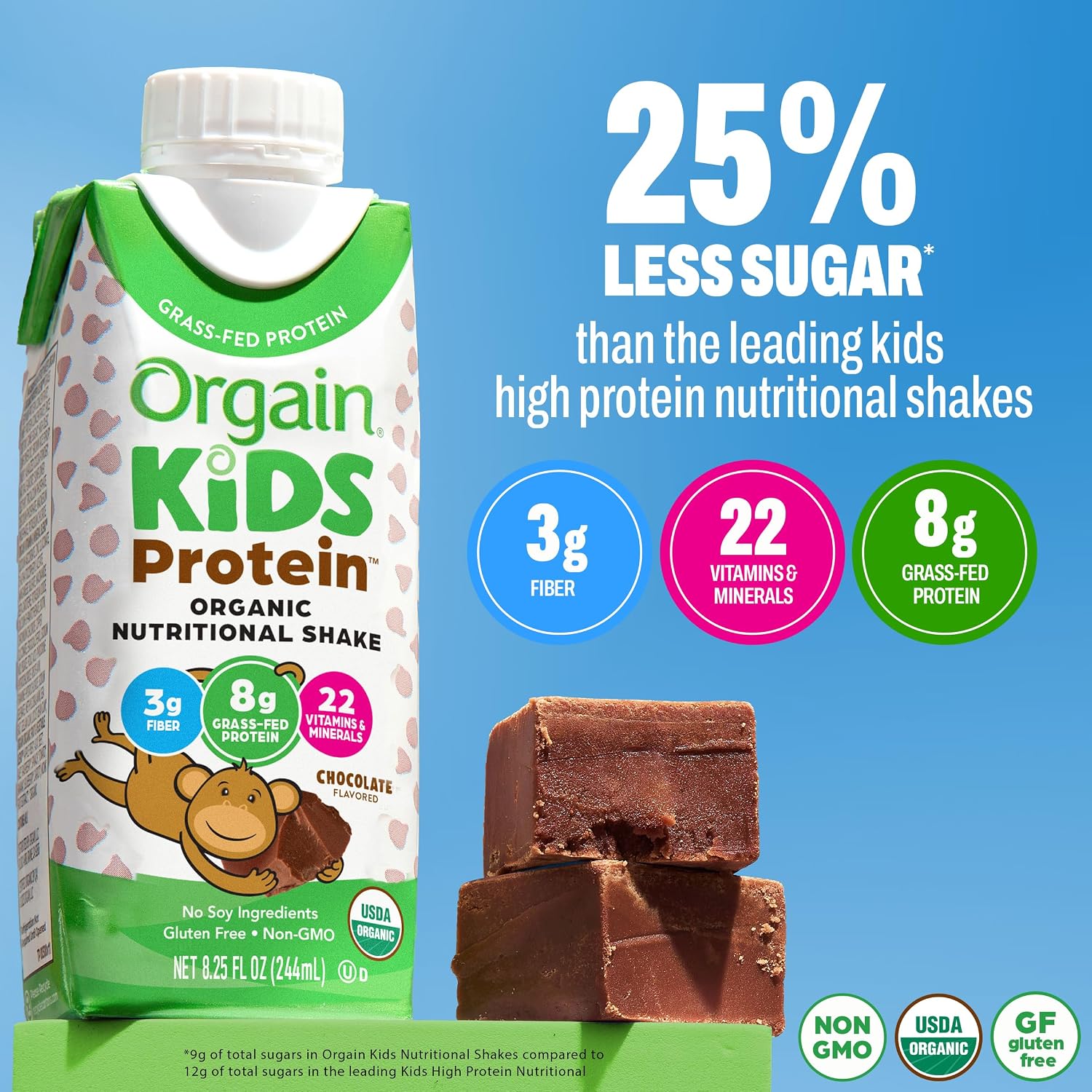 Orgain Organic Kids Dairy 8g Protein Shake, Chocolate, 8.25 oz, 12pk