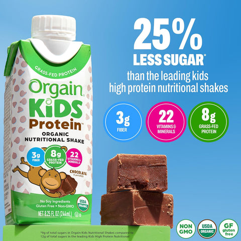 Orgain Organic Kids Dairy 8g Protein Shake, Chocolate, 8.25 oz, 12pk