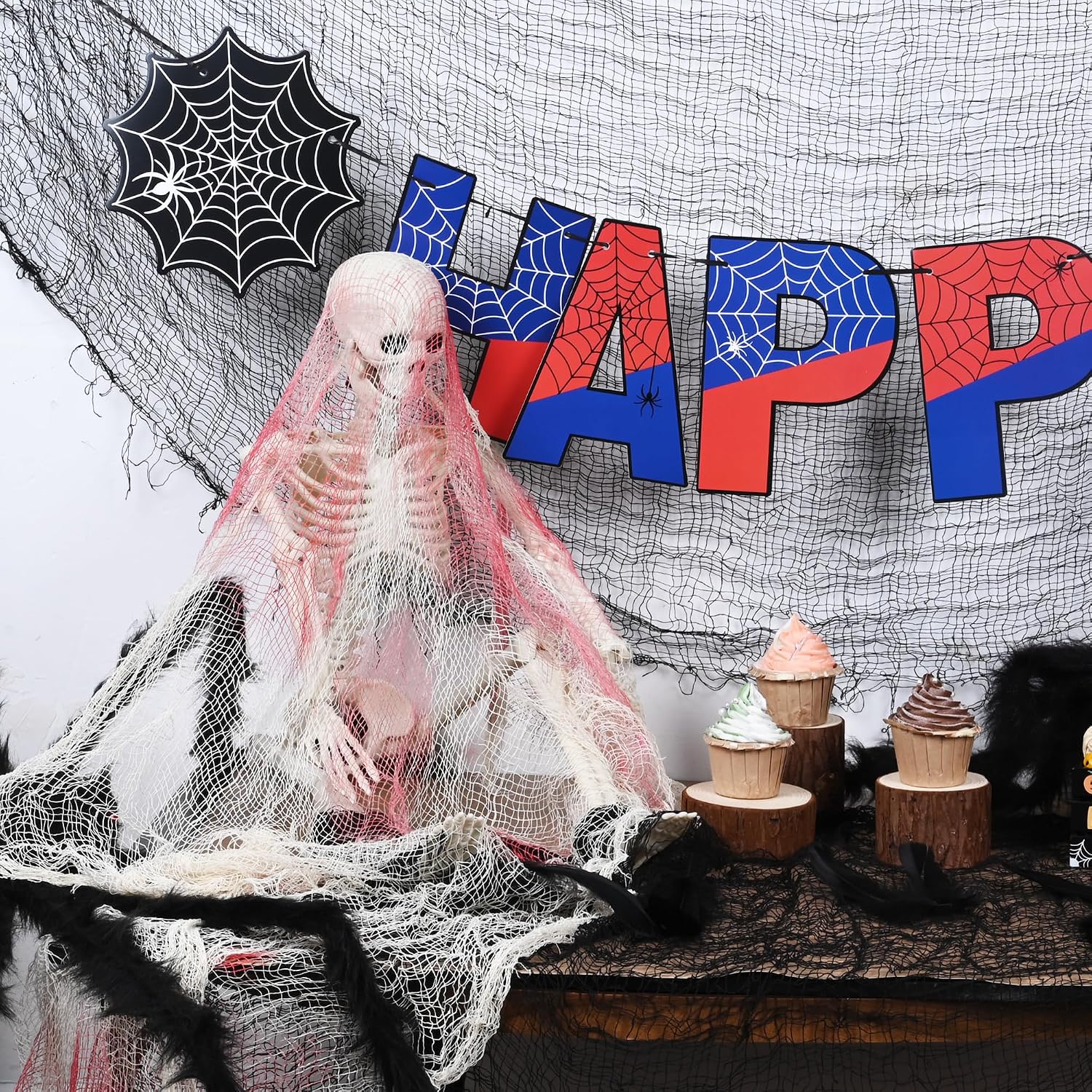 6 Pack Halloween Creepy Cloth 30x72 Inch - 2 Black 2 White 2 Red