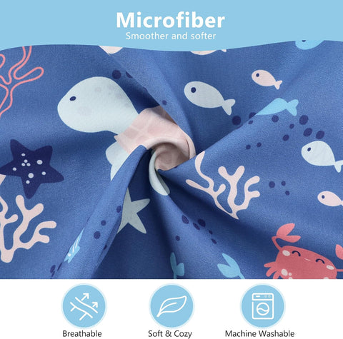 TILLYOU Toddler Pillowcase 2 Pack with Envelope Closure,13" x 18" Silky Soft Microfiber Travel Kids Pillowcase for Boys and Girls, Beach Time Turtle&Manta Ray