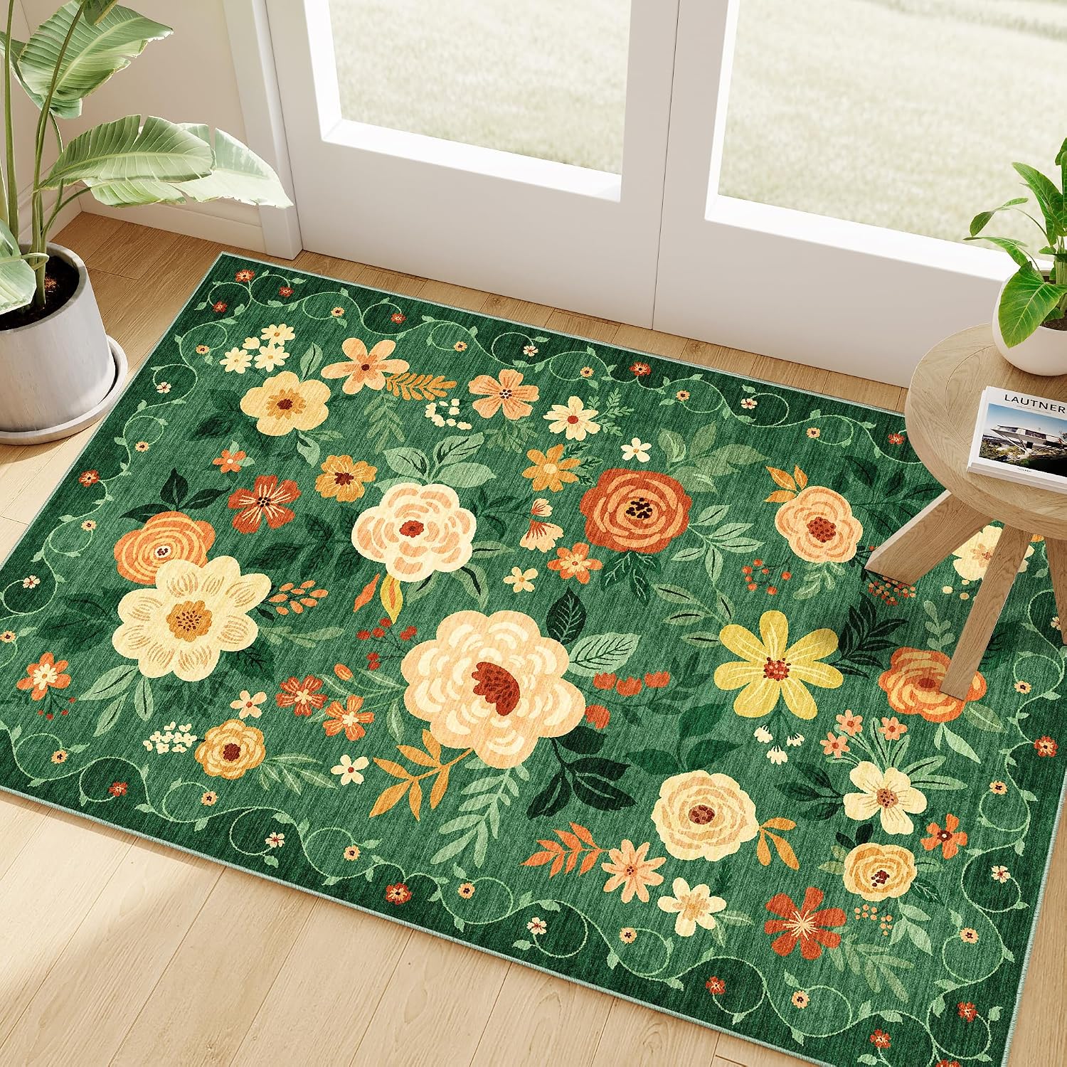 DUKINO 2x3 Entryway Rug, Door Mat Soft Washable Rug Non Slip, Dark Green