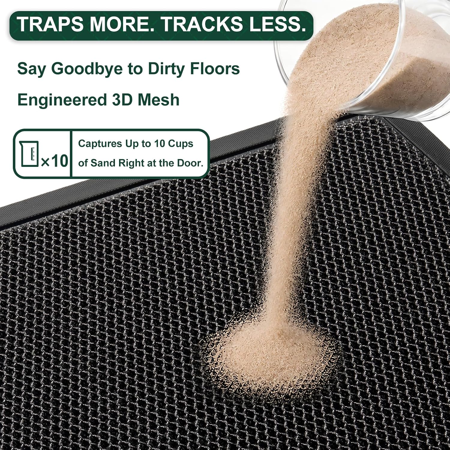 Mibao Meshy Mat Door Mat Heavy-Duty Quick-Dry Floor Mat, Sand & Dirt Trapper for Indoor & Outdoor, Ideal for Entrance, Mudrooms,Patios & Garages, Outside Doormat with Anti-Slip Backing, Grey，17"x36"