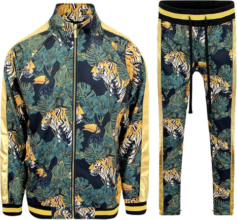 G-Style USA Men's 2-Piece Tracksuit Set Cotton Blend Zip-Up Jogging Sweatsuit With Trim Detail S-5XL