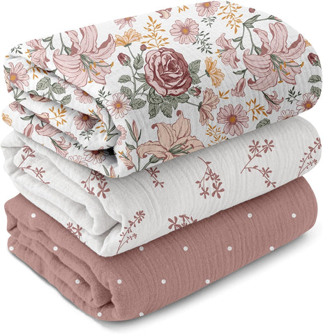 GLLQUEN BABY Muslin Swaddle Blankets for Newborn Girls, Large 40''x38''